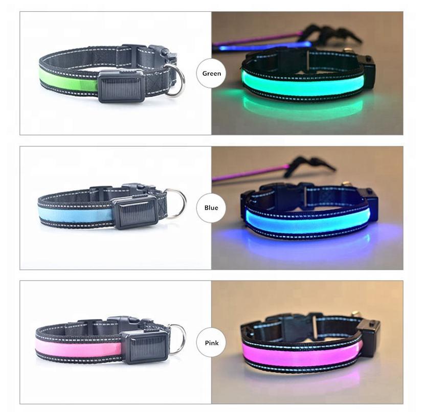 LED Solar Rechargeable Dog Collar - USB & Solar Charging for Night Safety