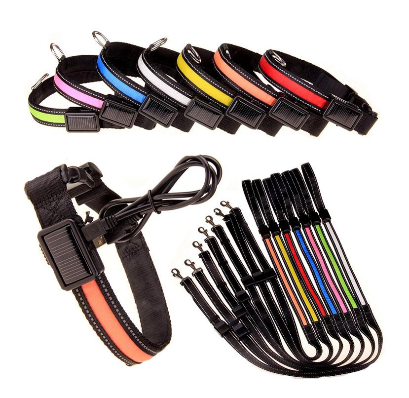 LED Solar Rechargeable Dog Collar - USB & Solar Charging for Night Safety