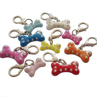 Enamel Bone Charm with Rhinestones - Blue Pet Collar Tag (Small & Large)