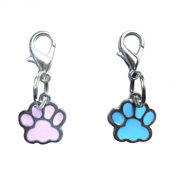 Enamel Paw Charm for Dog & Cat Collars - Blue & Pink Available